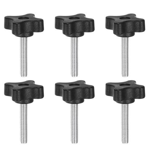 HARFINGTON 6pcs Star Clamping Knobs M6 x 35mm Metric Male Thread 32mm 4-Point Plastic Head Threaded Stud Knob Hand Tightening Thumb Screw Jig Handle, Black - size: M6 x 35mm x 32mm
