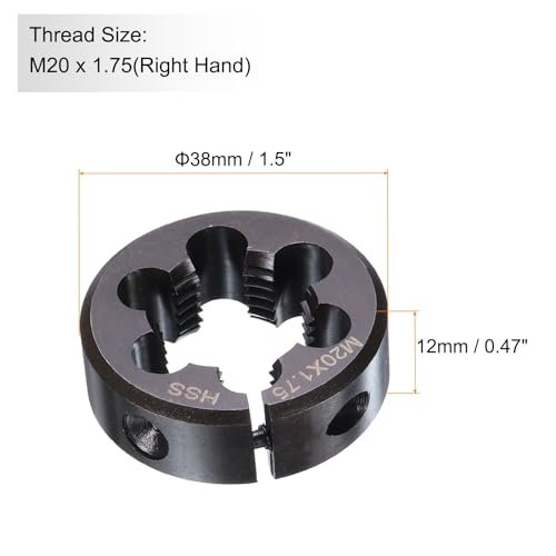 HARFINGTON Round Threading Die M20 x 1.75 Metric Thread 38mm OD Adjustable Right Hand High-Speed Steel (HSS) Round Die Screw Thread Cutting Die for Thread Repair - size: M20 x 1.75