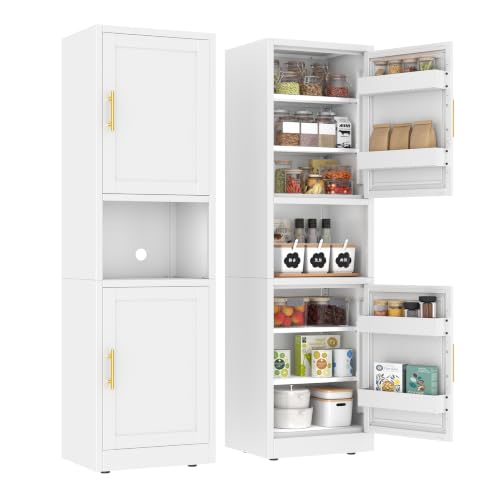 67" Freestanding Metal Pantry Cabinet, Tall Kitchen Food Storage Cupboard - color: White, size: 15.75"D x 19.68"W x 67"H