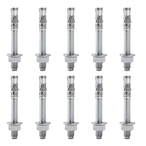1/2" x 4‑1/4" Concrete Anchors Wedge Anchor, Carbon Steel,10 Pcs - size: 1/2"x4-1/4"