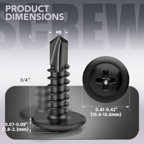 200 PCS #8 x 3/4" Sheet Metal Screws, Phillips Modified Truss Head Self Drilling Screws, Black Zinc-Plated, Self Tapping Screws for Metal, Wood, Plastic, Double-Ended Bit Included - color: Black, size: #8 x 3/4"