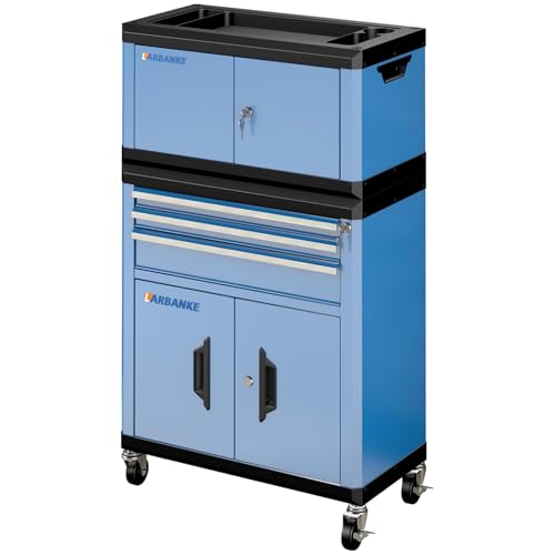 2-IN-1 Rolling Tool Chest with Locks& Multifunctional CounterTop,3 Drawer Rolling Tool Box and Tool Cabinet with Wheels,Tool Chest with Connection Rods,Can Be Used Individually or In Combination - color: Blue, size: 3 drawer and 2 double-door tool chest