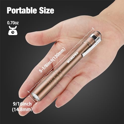 WORKPRO LED Pen Light, Aluminum Pen Flashlight, Pocket Flashlight with Clip - color: Brown