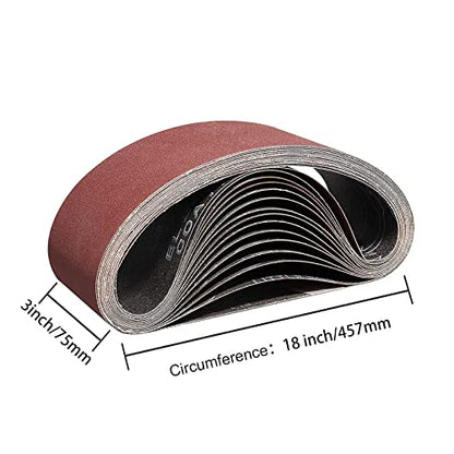15 Pack 3X18 Inch Sanding Belts 80 120 150 240 400 Grit - size: 3 x 18 in (15 Pck)