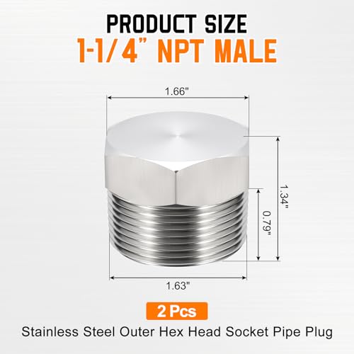 2 Pack SUS304 1 1/4" NPT Male Outer Threaded Pipe End Cap - size: 1 1/4" NPT Male