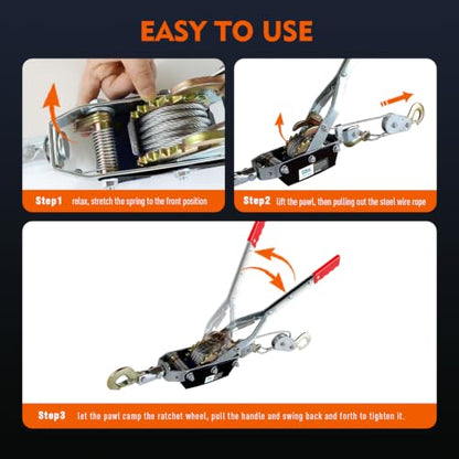 Come Along Winch 4T/8820 lbs Capacity,Come Along Tool with Dual Gears - size: 8800 lbs