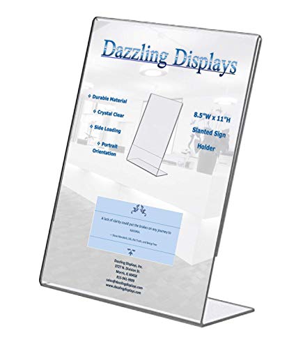 Dazzling Displays Clear Acrylic Slanted Sign Holder 8.5 x 11 - Slanted Picture Frame Premium Acrylic Sign Holder for Office, Retail, Tradeshows Single