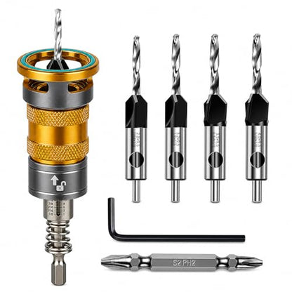 4-Piece HCS Countersink Drill Bit Set with Tool-Free Depth Stop