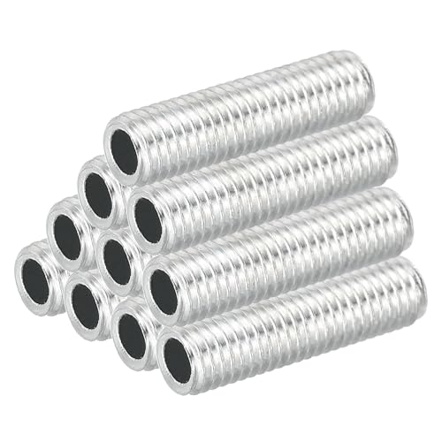 PATIKIL M8 Thread Carbon Steel Lamp Pipe, 10 Set 30 mm/1.18" Hollow Tube Thread Adapter Fasteners Hardware for Lamp Lights Chandelier Ceiling Light DIY, White Zinc Plating - size: M8x30mm