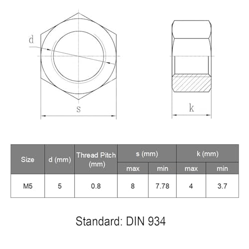 VGBUY 200pcs M5-0.8 Hex Nuts, 304 Stainless Steel 18-8 External Hex nut M5x0.8, Metric Hex Machine Screw Nuts Hardware Nuts (VG01314) - size: M5-0.8(200pcs)