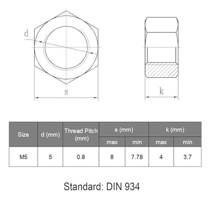 VGBUY 200pcs M5-0.8 Hex Nuts, 304 Stainless Steel 18-8 External Hex nut M5x0.8, Metric Hex Machine Screw Nuts Hardware Nuts (VG01314) - size: M5-0.8(200pcs)