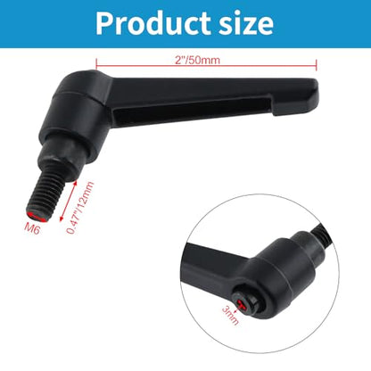Clamping Lever Handles M6 x 12mm Push Button Ratchet Lever Male Threaded Stud Adjustable Handles Hand Knobs Rotating Screw Handles Bolts with Locking Lever -6pcs - size: M6 x 12mm