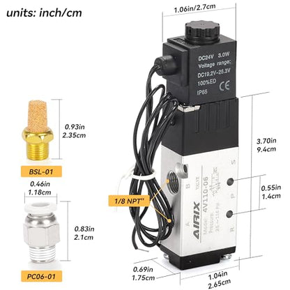 1/8" NPT Solenoid Valve 4V110-06, 5-Way 2-Pos, DC 24V, Out-of-Line - size: NPT1/8″, style: DC24/Out of line