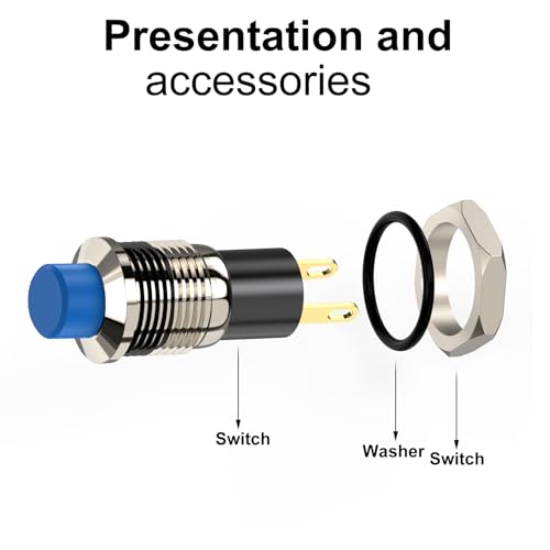 Push Button Switch, Self Locking Mini Switches Latching 10mm Round DC24V 0.5A Blue Cap 5PCS - style: Blue