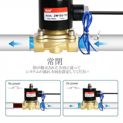 RIH PNEUMATIC 1/2 Inch Electric Solenoid Valve Brass 12V/24V/110V 2 Way High Turn Coil Normally Closed Water 2W160-15 Liquid Air control AC110V - style: AC110V