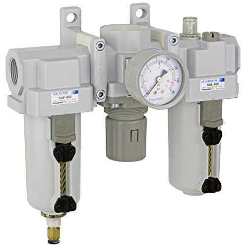 PneumaticPlus SAU400-N06DG-MEP Compressed Air Filter Regulator Lubricator Combo 3/4" NPT - Metal Bowl, Auto Drain, Bracket, Gauge