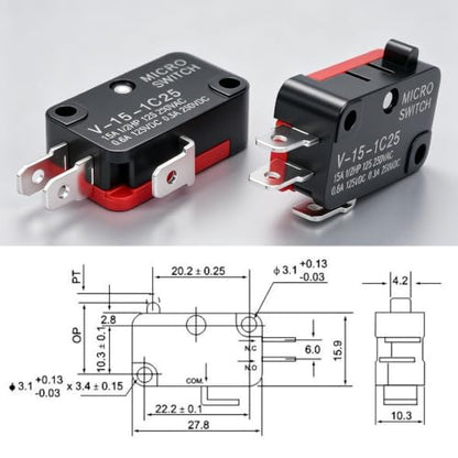 Twidec/6Pcs Snap Action Button Micro Limit Switch 125V/250V 16A SPDT for Microwave Oven Door Arcade V-15-1C25 - style: V-15-1C25