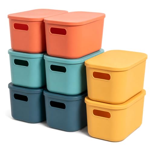 Plastic Storage Bins with Lid, Stackable Storage Containers for Organizing, Decorative Storage Baskets for Shelves Living Room Playroom Classroom Office (Small (8 PCS)) - color: Small (8 PCS)