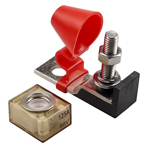 125A 58V 5/16"(M8) Single Stud Terminal Mount Fuse Block, 125A Marine Rated Battery Fuse (MRBF) Waterproof for Boat Truck RV Construction Vehicles - size: 125A
