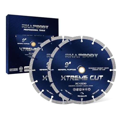 RHAPSODY 9 Inch Diamond Saw Blade 2Pcs,Segmented General Purpose Blade - color: Segmented Blade, size: 9Inch