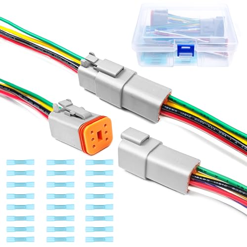 2 Kit Deutsch DT 6 pin Grey Male Female Wiring Harness, 16 AWG - color: Grey 6Pin, size: 2Set