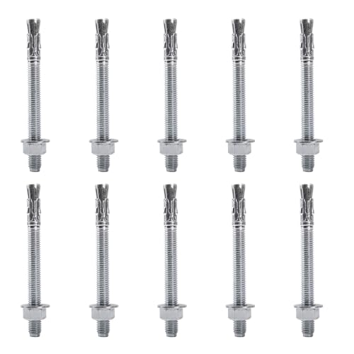 1/2" x 5‑1/2" Concrete Anchors, Wedge Anchor, Carbon Steel,10 Pcs - size: 1/2"x5-1/2"