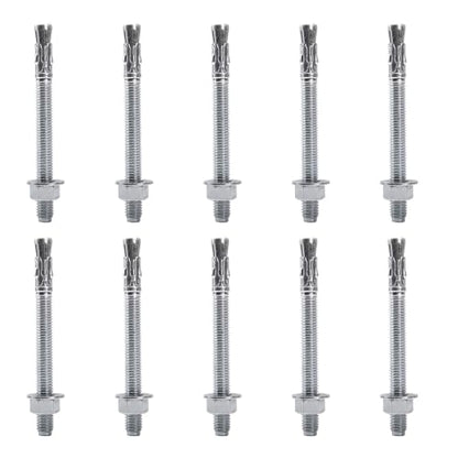 1/2" x 5‑1/2" Concrete Anchors, Wedge Anchor, Carbon Steel,10 Pcs - size: 1/2"x5-1/2"