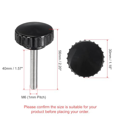 uxcell 2pcs Knurled Clamping Knobs M6 x 40mm Metric 304 Stainless Steel Male Thread Thumb Screw on Type 30mm Plastic Round Head Threaded Hand Bolt Stud Knobs Black - size: M6 x 40mm x 30mm