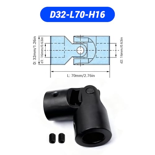 16mm to 16mm Universal Joint Coupling, D32 L70 Carbon Steel Rotatable Steering Shaft U Joint Coupler Motor Connector for DIY Model RC Car Robot - size: D32-L70-H16, style: No Keyway
