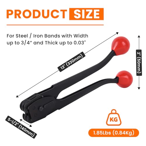 Steel Banding Tool Strapping Sealer - Double-notched Front action 2 in 1 Crimper & Sealer for 3/4" Steel/Iron Strapping for High Tensile Package, Sealing - size: 3/4"