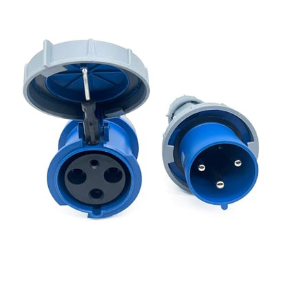 1Set 125A 3Pin Male+Female Connector,(Compatible with 100amp),Industrial Waterproof Receptacle, IP67 Industrial Plug&Socket,Cable Coupling Connector,IEC60309 220V-250V 2P+E 6H - style: 3Pin Connector Set