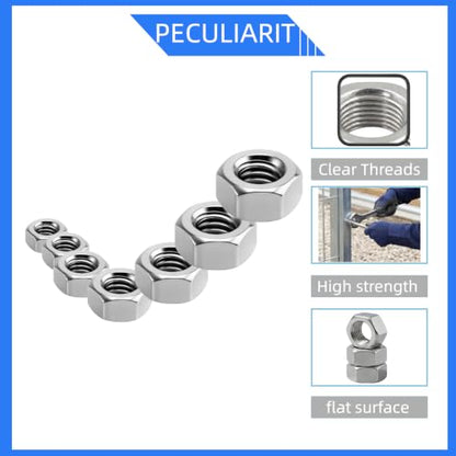 Hex Nuts Assortment Kit, 304 Stainless Steel 18-8 (A2-70) Hardware Nuts Set for Mechanical Repair & Assembly, Bright Finish, Silver,[M3-0.5 M4-0.7 M5-0.8 M6-1 M8-1.25](200PCS) - size: 200PCS,M3.M4.M5.M6.M8