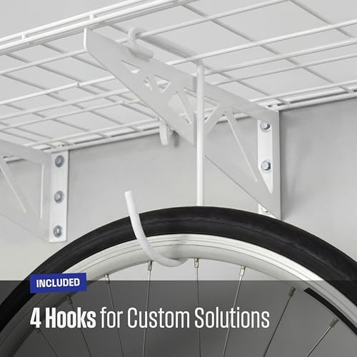 SafeRacks Steel Garage Wall Shelves 2-Pk w/Hooks, 500lb, White (18x48) - color: White, size: 18"x48" (2-Pack)