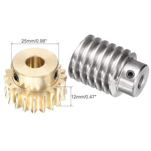 uxcell Worm Gear Set 20T 1.5 Module 20:1 Reduction Rate, Right Rotation Drive Gear Box Wheel Reduce Transmission Part (Brass Gear-10mm Bore, #45 Steel Rod 8mm Bore) - size: 10mm x 8mm