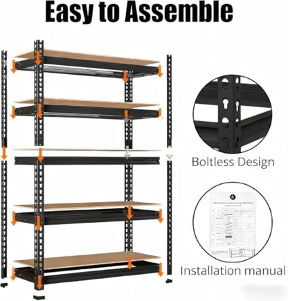 GarveeTech Heavy Duty Garage Shelving Unit, 48 in L x 18 in D x 72 in H - color: Black, size: 48" L x 18" W x 72" H