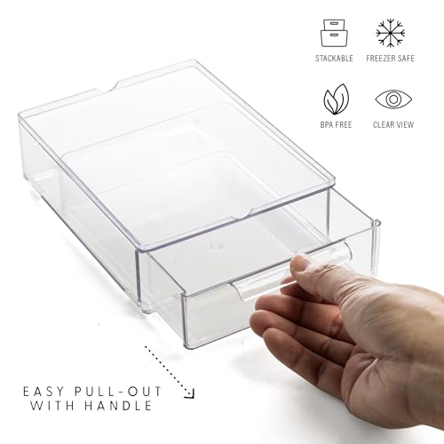 BINO | Clear Stackable Storage Drawers, Small - 6 Pack | Clear Storage Drawers with Built-In Handles | Durable Plastic Organizer Drawer | Modular Stackable Drawer Acrylic Organizer - size: 6 Pack - Small