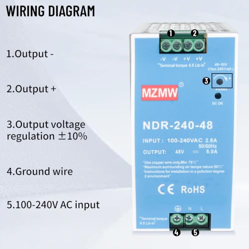 CNCTOPBAOS NDR 240W 48V DC 5A Industrial DIN Rail Switching Power Supply - style: NDR-240-48