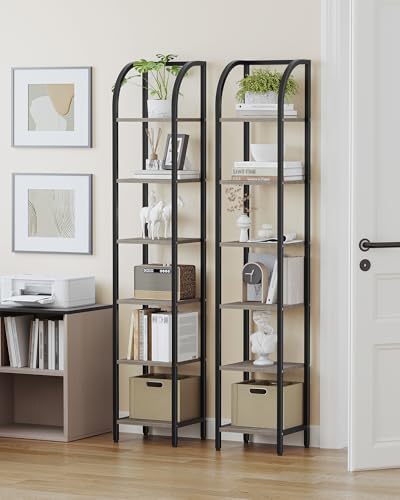 Hzuaneri Bookshelf Narrow Bookcase, Tall Storage Rack with Steel Frame - color: Greige, size: 11.8 × 13.2 × 71.9 inch