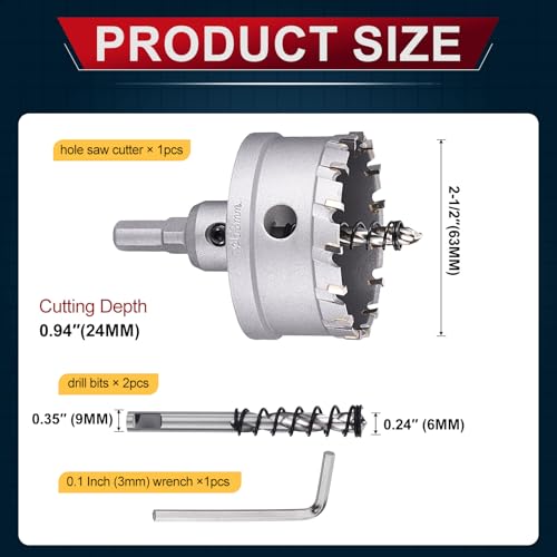 Tungsten Carbide Tipped Hole Saw 2-1/2 Inch 63mm Hole Cutter - size: 2-1/2 Inch (63mm)