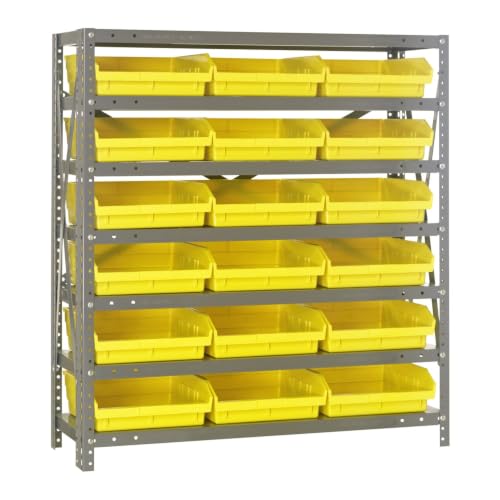 Quantum Storage 1239-109 Steel Shelf Bin Organizer System, 18 4"H Hopper-Front Bins, 7-Shelf Unit, 400 lb Per Shelf, for Warehouse, Shop, Garage & Stockroom, 12"D x 36"W x 39"H, Yellow - size: 39" H x 36" W x 12" D, style: 12" L x 12" W x 4" H 18 Economy