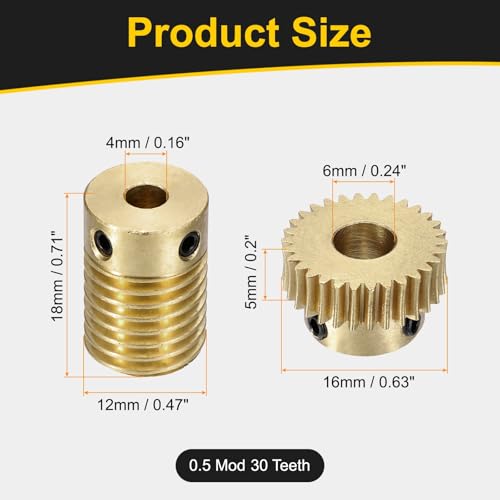 uxcell Worm Gear Set 30T 0.5 Module 1:30 Reduction Rate - size: Gear-6mm, Rod-4mm Bore, style: 0.5M-30T