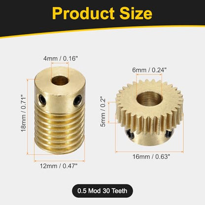uxcell Worm Gear Set 30T 0.5 Module 1:30 Reduction Rate - size: Gear-6mm, Rod-4mm Bore, style: 0.5M-30T