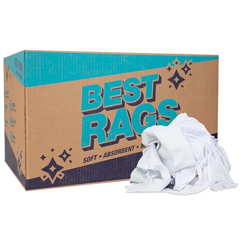 Arkwright T-Shirt Rags Bulk, 25 lb Box, Cotton Cleaning Towels, Low Lint Knit Wiping Cloths for Paint, Stain, Grease, Shop and Auto Use, Absorbent Machine Washable, White - size: 25 lb Box