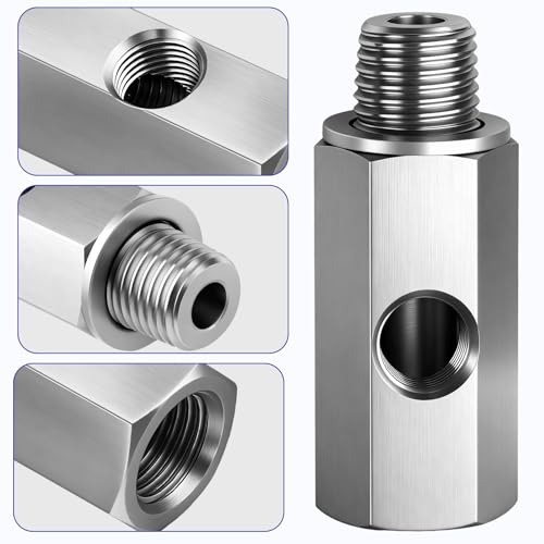 1/4" NPT Oil Pressure Sensor Tee Adapter, 304 Stainless Steel Triple Port Fitting: 1/4" NPT Female to Male & 1/8" NPT Female for Gauge and Sensor Installation - size: 1/4 NPT-1/4 NPT-1/8 NPT
