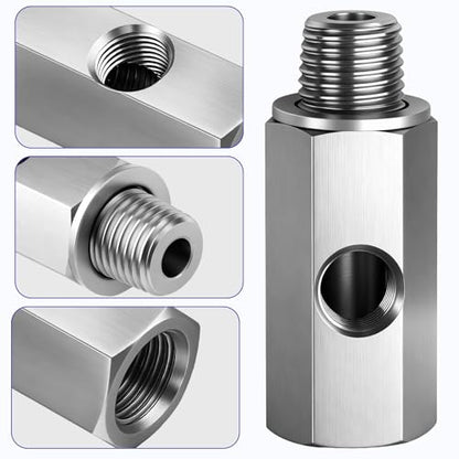 1/4" NPT Oil Pressure Sensor Tee Adapter, 304 Stainless Steel Triple Port Fitting: 1/4" NPT Female to Male & 1/8" NPT Female for Gauge and Sensor Installation - size: 1/4 NPT-1/4 NPT-1/8 NPT