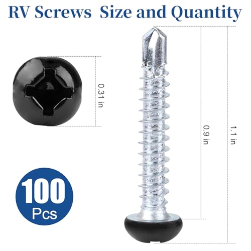 Pan Head Metal RV Screws Black #8 x 1-100 Pcs - size: #8x1"