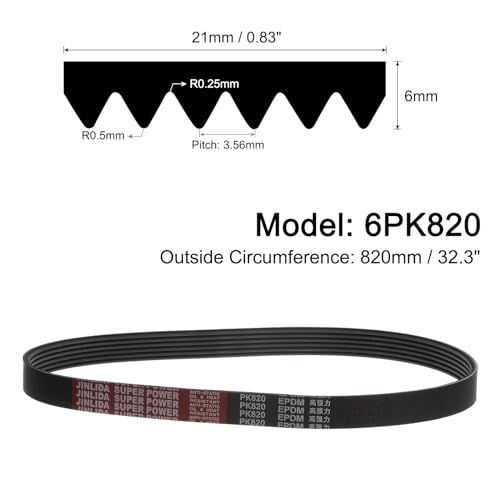uxcell 6K323/6PK820 Serpentine Belt 6 Ribs 820mm Length x 21mm Width x 5mm Height, EPDM Poly V Belt, Multi Wedge Micro V Belt for Vehicle - size: 6PK820