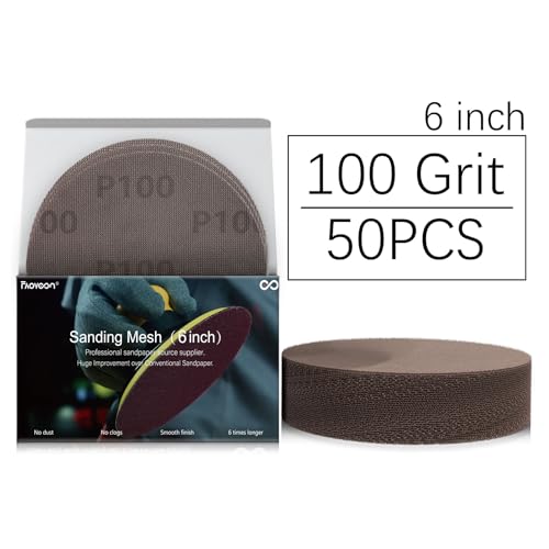 6 Inch Sanding Mesh | Micro Mesh Hook and Loop Sanding Discs | Dust Free Net Sandpaper | 50 Pack 100 Grit | Wet and Dry Sanding Screen | Anti-Clog and Last Longer - style: 100 Grit