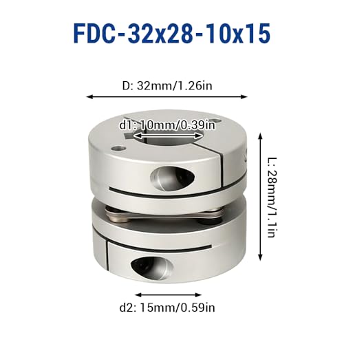 10mm to 15mm Flexible Diaphragm Coupling, D32 L28 Aluminium 1 Diaphragm Motor Shaft Coupler for 3D Printer CNC Machine Servo Stepped Motor - color: FDC-32x28-10x15