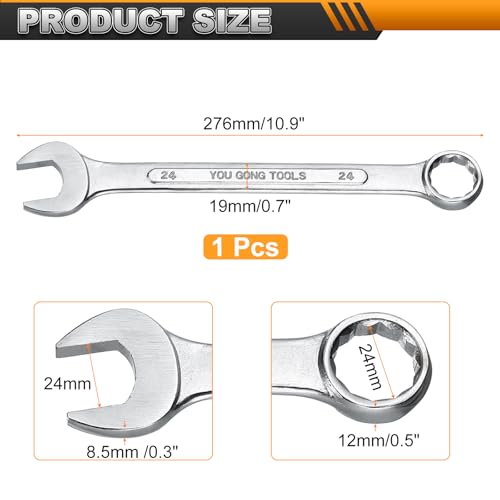 HARFINGTON Metric Combination Wrench, 24mm Open End & 15-Degree Offset - size: 24mm